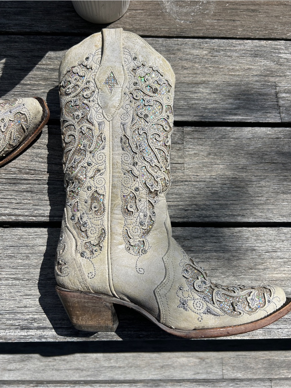 Corral Women's White Glitter Inlay Crystals Boots Bridal Collection 7.5 - Picture 5 of 14